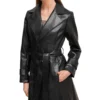 Stylish Women's Black Leather Trench Coat Front