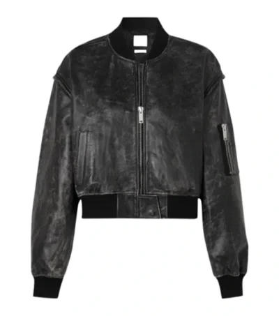 Vintage Black Leather Bomber Jacket for Women
