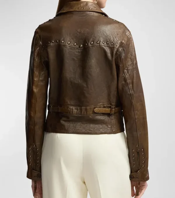 Vintage Brown Leather Biker Jacket Back