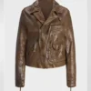 Vintage Brown Leather Biker Jacket Front