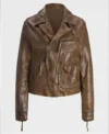 Vintage Brown Leather Biker Jacket Front