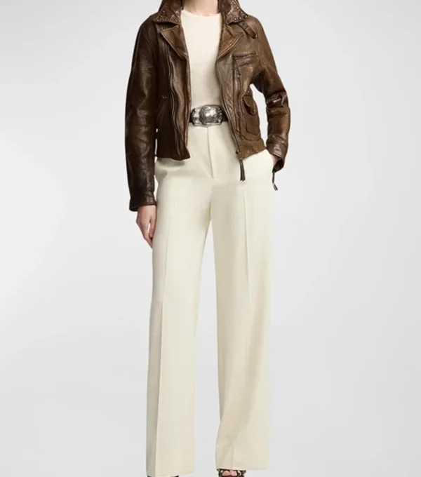 Vintage Brown Leather Biker Jacket Fronts