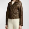 Vintage Brown Leather Biker Jacket Side Look
