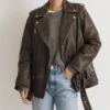 Vintage Distressed Leather Biker Jacket for Women