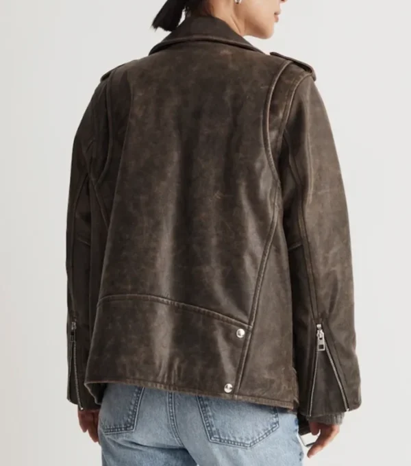 Vintage Distressed Leather Biker Jacket for Women Back