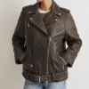 Vintage Distressed Leather Biker Jacket for Women Front