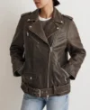 Vintage Distressed Leather Biker Jacket for Women Front