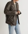 Vintage Distressed Leather Biker Jacket for Women Side Look