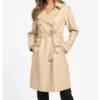Women Beige Leather Trench Coat Classic Style