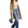 Women Beige Leather Trench Coat Classic Style Side Look