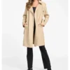 Women Beige Leather Trench Coat Classic Style on Sale