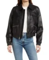 Women Black Bomber Biker Leather Jacket