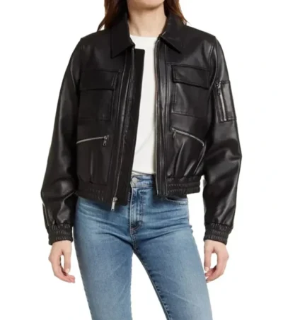 Women Black Bomber Biker Leather Jacket