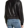 Women Black Bomber Biker Leather Jacket Back