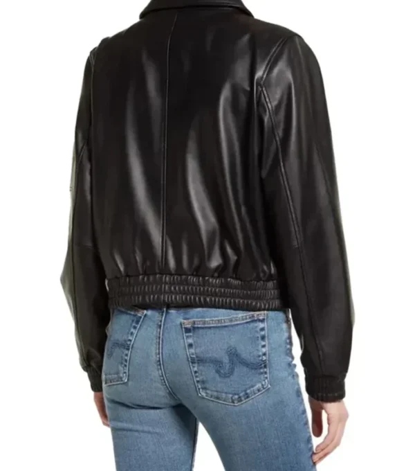 Women Black Bomber Biker Leather Jacket Back