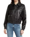 Women Black Bomber Biker Leather Jacket on Sale