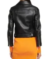Women Black Leather Biker Jacket Back