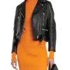 Women Black Leather Biker Jacket Front