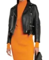 Women Black Leather Biker Jacket Front