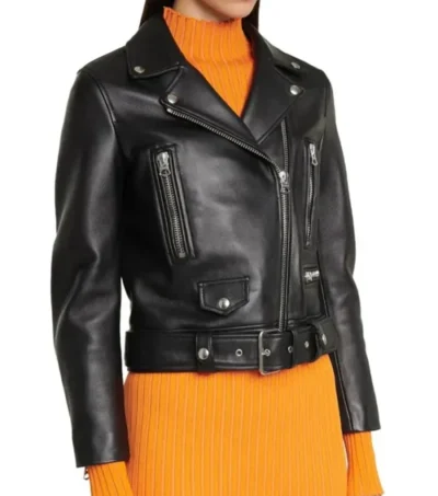 Women Black Leather Biker Jacket on Sale