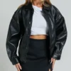 Women Black Oversized Leather Jacket