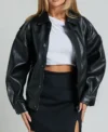 Women Black Oversized Leather Jacket