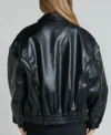 Women Black Oversized Leather Jacket Back