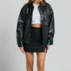Women Black Oversized Leather Jacket on Sale