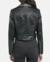 Women Black Studded Biker Leather Jacket Back