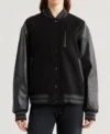 Women Black and Grey Varsity Wool Jacket