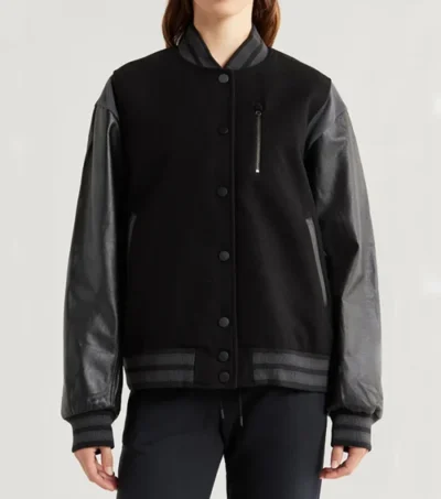 Women Black and Grey Varsity Wool Jacket