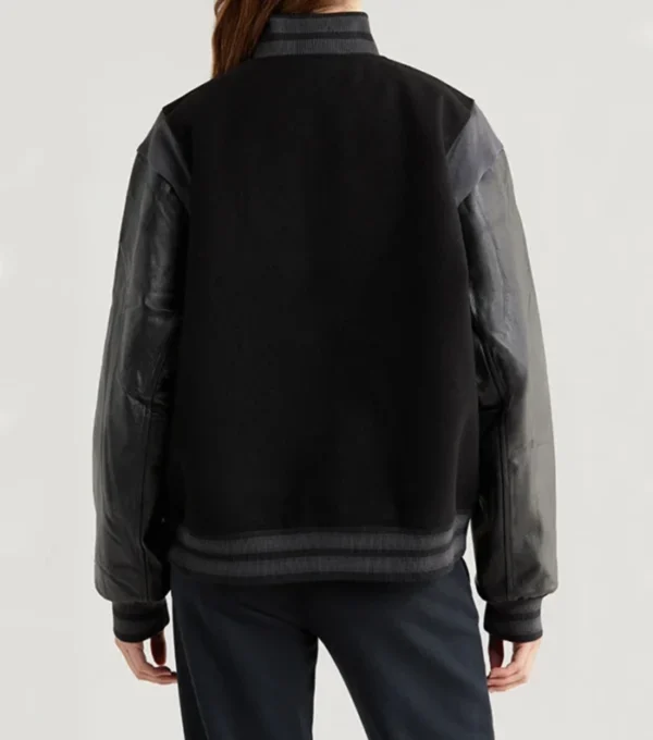 Women Black and Grey Varsity Wool Jacket Back