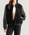 Women Black and Grey Varsity Wool Jacket Front