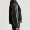 Women Black and Grey Varsity Wool Jacket Side Look
