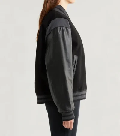 Women Black and Grey Varsity Wool Jacket Side Look