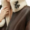 Women Brown Leather B3 Aviator Jacket Collar
