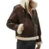 Women Brown Leather B3 Aviator Jacket Side Look