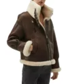 Women Brown Leather B3 Aviator Jacket Side Look
