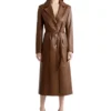 Women Brown Leather Trench Coat Classic Style