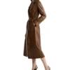 Women Brown Leather Trench Coat Classic Style on Sale