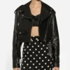 Women Cropped Belted Moto Leather Jacket Sale