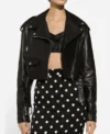 Women Cropped Belted Moto Leather Jacket Sale