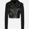Women Cropped Belted Moto Leather Jacket on Sale