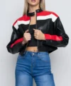 Women Cropped Cafe Racer Leather Jacket