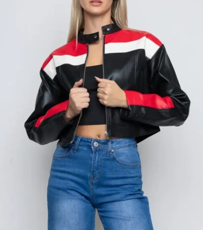 Women Cropped Cafe Racer Leather Jacket
