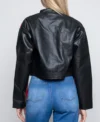 Women Cropped Cafe Racer Leather Jacket Back