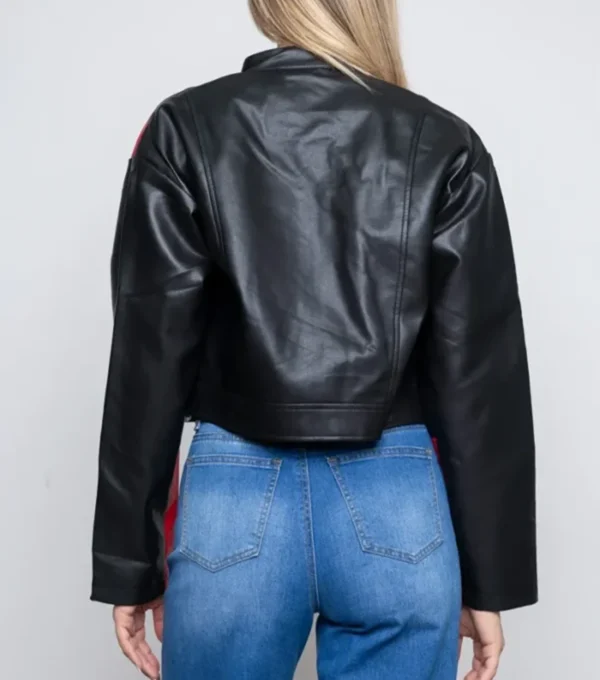 Women Cropped Cafe Racer Leather Jacket Back