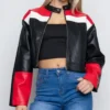 Women Cropped Cafe Racer Leather Jacket Front