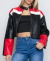 Women Cropped Cafe Racer Leather Jacket Front