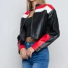 Women Cropped Cafe Racer Leather Jacket Side Look